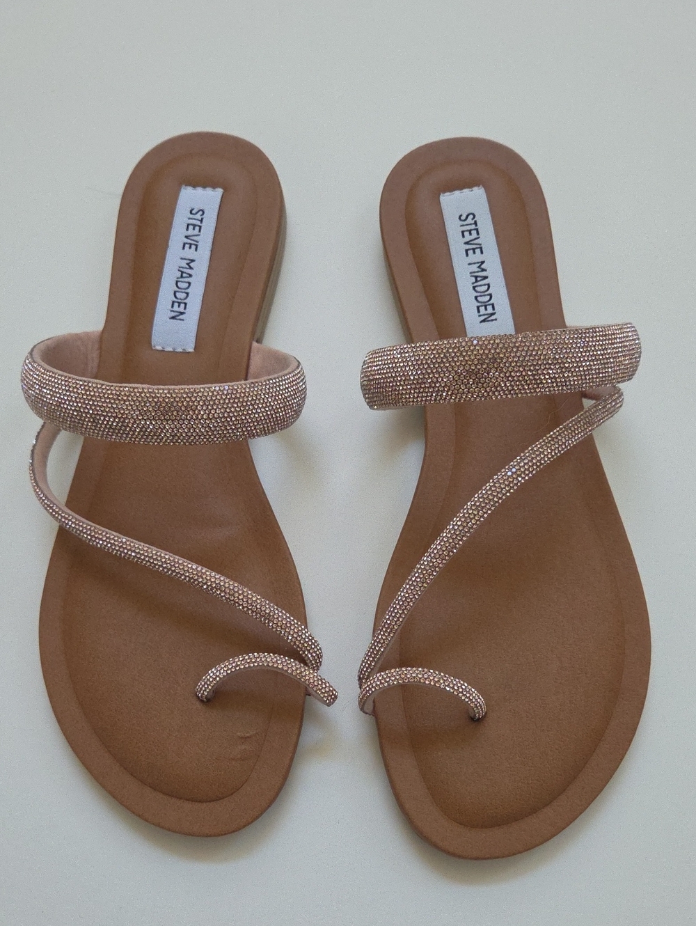 Steve Madden Rose Gold Crystal Strap Toe-Loop Sandals